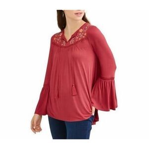 🔸️Rust Embroidered Boho Bell Sleeve Tunic Top Size 12